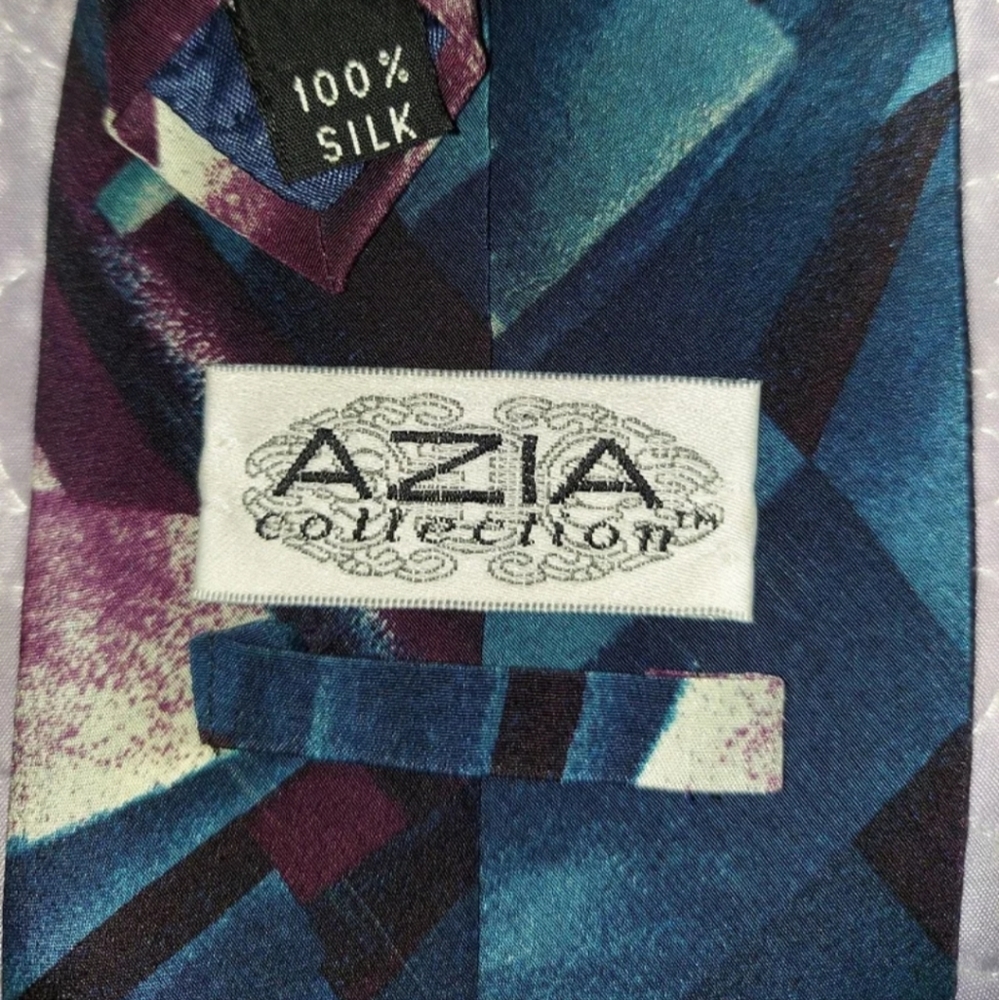 Azia Collection Mens 100% Silk tie EUC VINTAGE LIKE NEW!